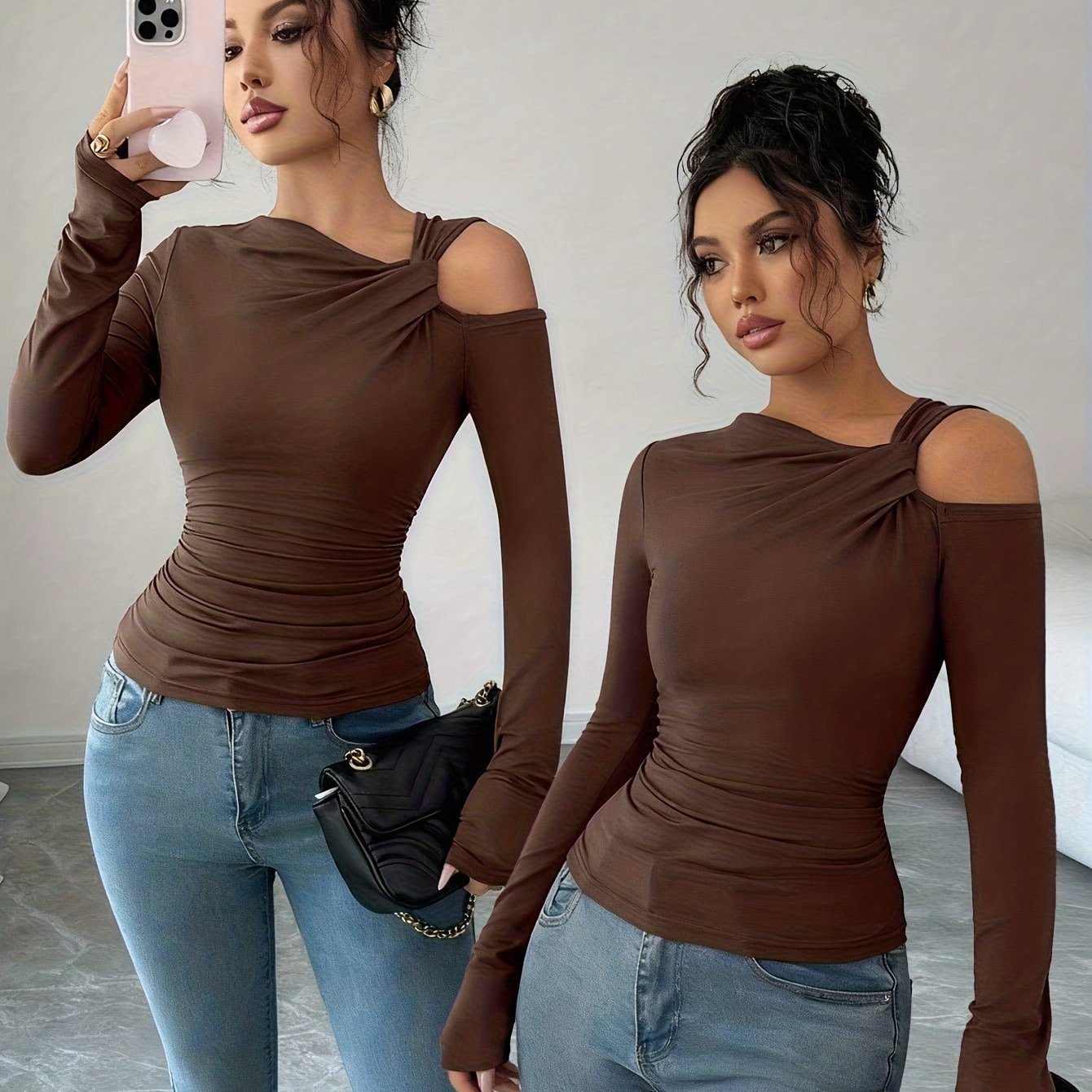 Sienna Asymmetry Sculpt Top Brown